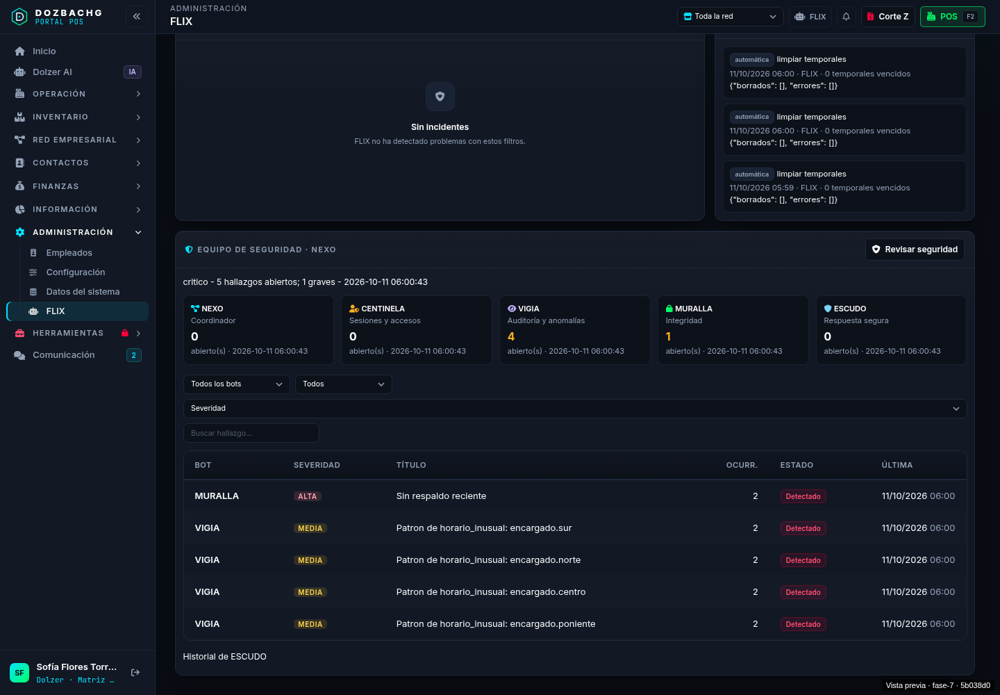 Ampliar herramientas de seguridad y acceso de la demo DozBachg